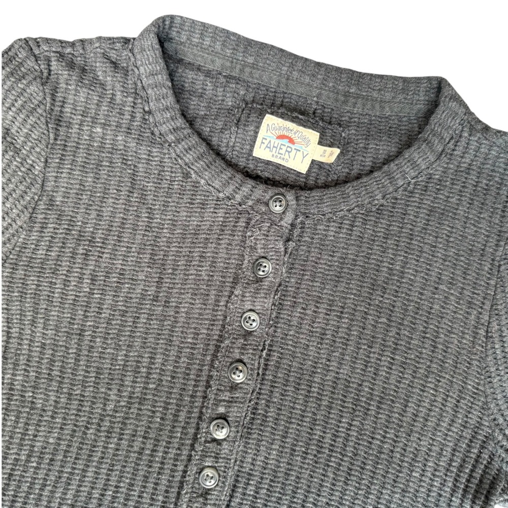 Faherty Apres Waffle Henley Charcoal Grey Pima Cotton Modal XS Cabincore Minimal